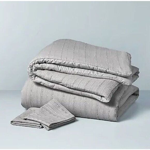 Hearth & Hand Magnolia Duvet Set Gray Striped Washed Loop Full Qu… - Picture 1 of 6